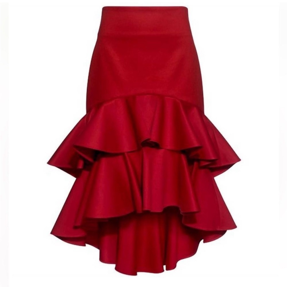 ALEXIS Red Kristyn High-Low Layered Ruffled Cotton Skirt, size S